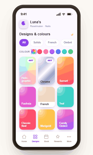Luna's app designs gallery, built on Mudeer
